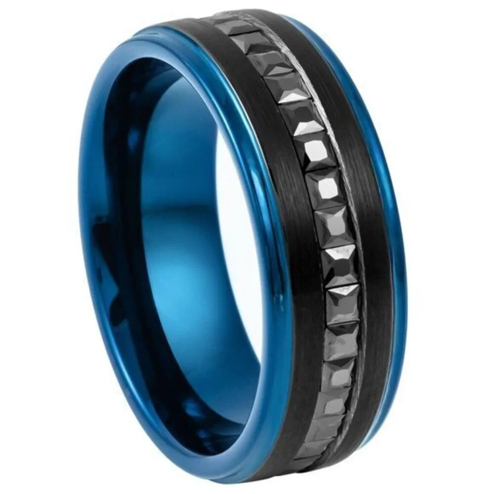 Black and Blue 8mm Tungsten Wedding Band